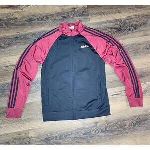 Adidas Track Jacket Medium Black/Red Three Stripe Full Zip AV1008 Clima